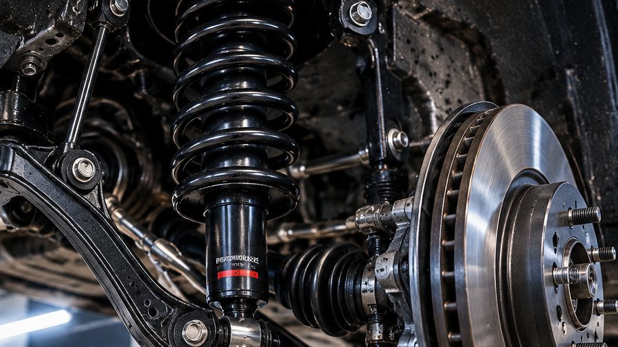 Vehicle suspension components in a professional workshop