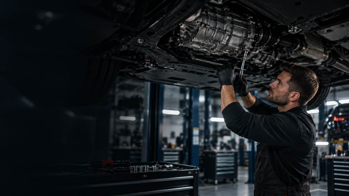 Automotive transmission service in a mechanical workshop