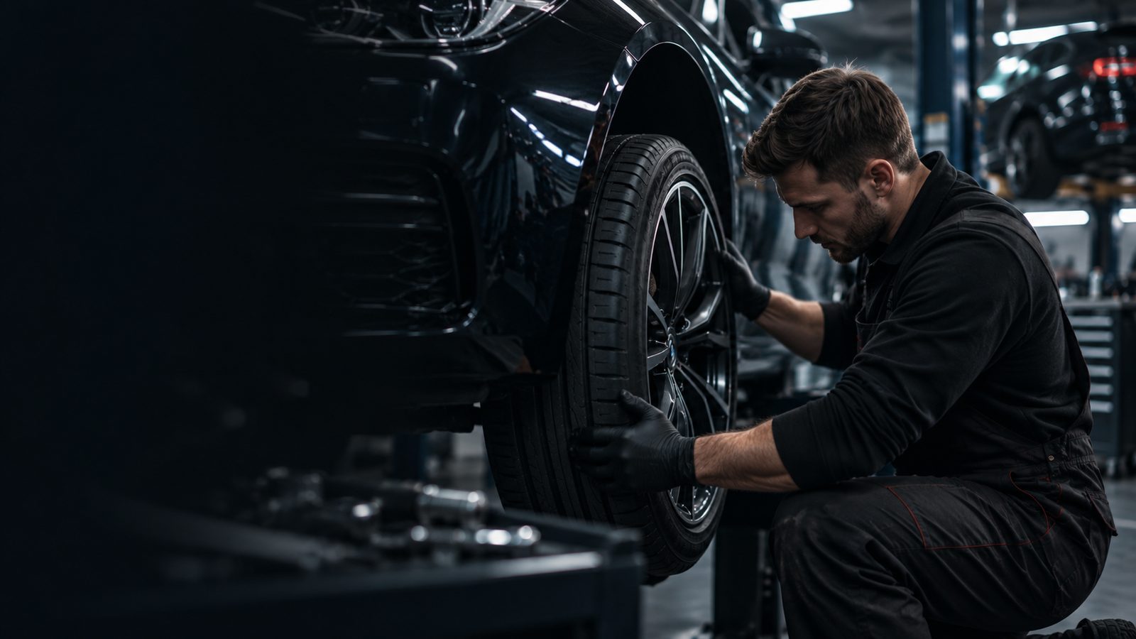 Tyre inspection and wheel care in an automotive workshop